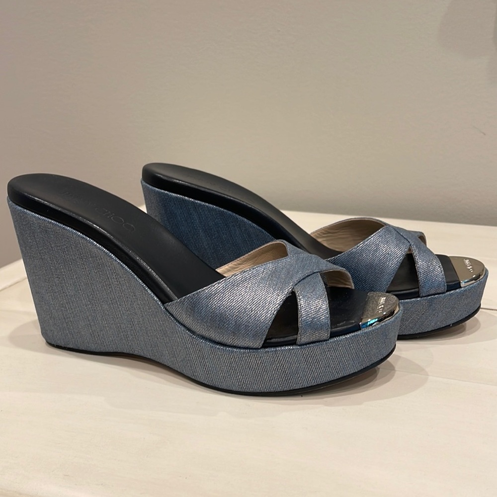 Jimmy Choo sparkle denim wedges size 40